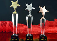 Handmade Crystal Trophies And Awards With Gold / Silver / Bronze Metal Star