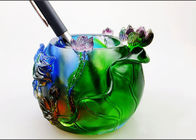 Colored Glaze Pen Pot / Pen Holder With Animal And Flower Pattern