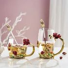 Glass Enamel 320ml Coffee Mug Cups With Spoon Handmade Butterfly Rose