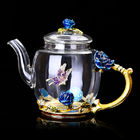 380ml Floral Glass Teapot With Gold Leaves Edge Floral Vintage Teapot Set