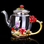 380ml Floral Glass Teapot With Gold Leaves Edge Floral Vintage Teapot Set