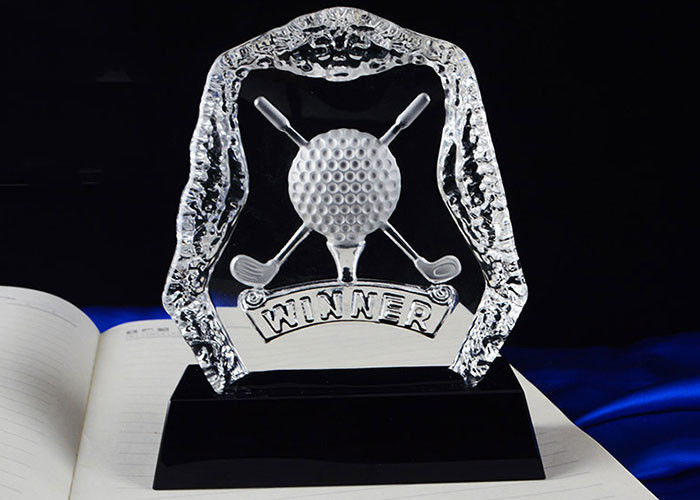 Polished K9 Crystal Golf Ball Trophy , Custom Logo Golf Club Trophy