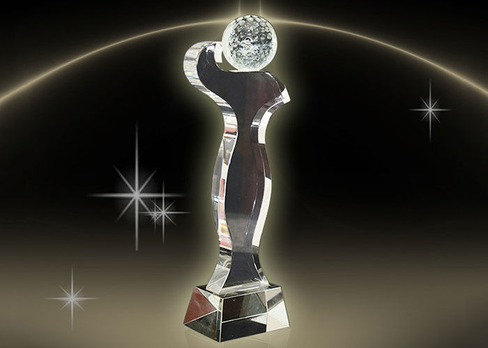 Simple Design Crystal Trophy Cup Color Engraving / Printing In Golf Competition