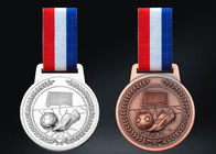Soft / Hard Enamel Custom Sports Medals , Zinc Alloy Football Medals And Ribbons
