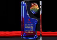 Business Blue Glass Awards Cups Trophies , Custom Made Glass Trophies