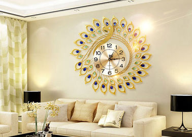 Luxury Peacock Design Metal Wall Clock Gold Plated For Home Decoration