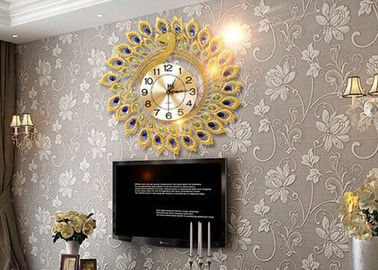 Luxury Peacock Design Metal Wall Clock Gold Plated For Home Decoration