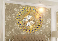 Luxury Peacock Design Metal Wall Clock Gold Plated For Home Decoration