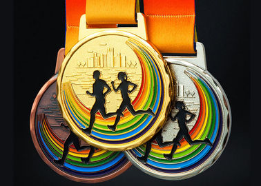 Marathon Running Race Sports Medals And Ribbons Colorful Zinc Alloy Material