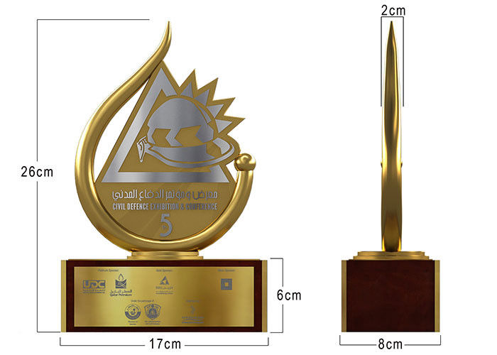 Enterprise Custom Metal Trophies Shiny Gold Plated With Embossed Logo