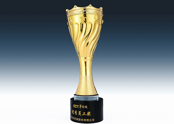 18K Gold Plated Metal Cup Trophy Custom With Star Pattern For League Cup