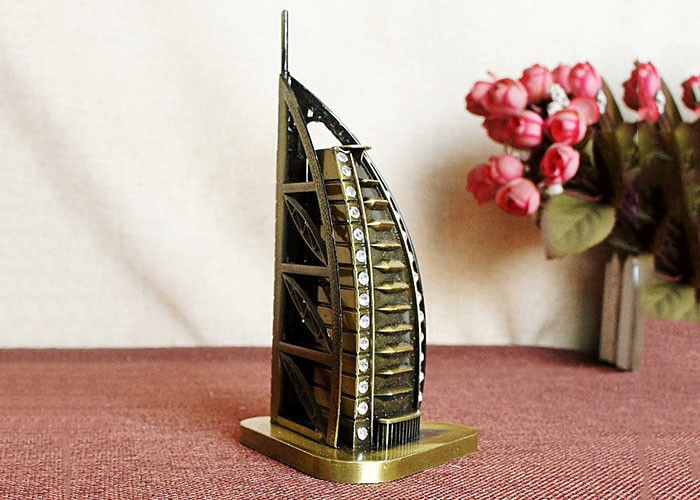 Bronze Plated DIY Craft Gifts World Famous Building Model Of Burj Al Arab Hotel